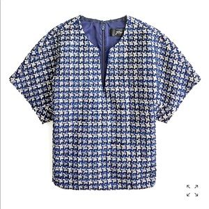 Cropped cap-sleeve top in metallic houndstooth NWT